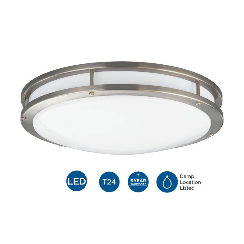 Plafonnier encastré circulaire 1 lumière, H 4,5 po x l 17,625 po, Nickel brossé