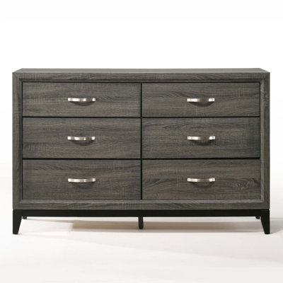 Commode 6 tiroirs Valdemar, finition gris patiné