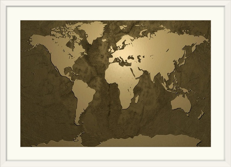 «World Map» par Macauley, impression, H 28 po x l 38 po x P 1 po, Cadre blanc