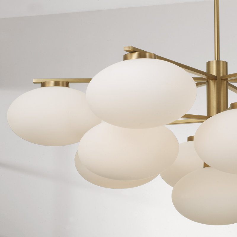 45.5" W x 17.75" H 10-Light Two-Tier Chandelier in Matte Black with Soft White Glass Oval Globes, 45.5"W x 17.75"H, 13