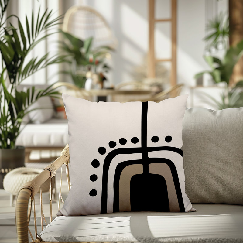 Oreiller carré réversible intérieur / extérieur Tobe Minimalist, H 15 po x l 15 po, Beige / noir / blanc cassé