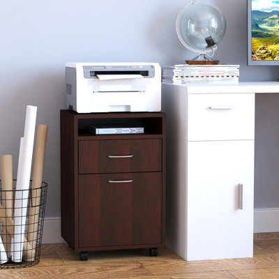 Support d'imprimante et organisateur de rangement mobile brun avec tiroir, amplement d'espace pour les accessoires de bureau, 4 roulettes omnidirectionnelles, s'adapte sous le bureau, structure de cadre
