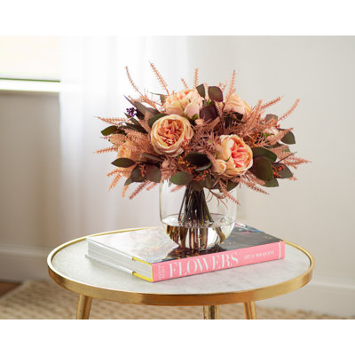 Real Touch English Rose, Wild Astilbe & Dark Seeded Eucalyptus Everyday Spring Fall Water Illusion Faux Floral Arrangement