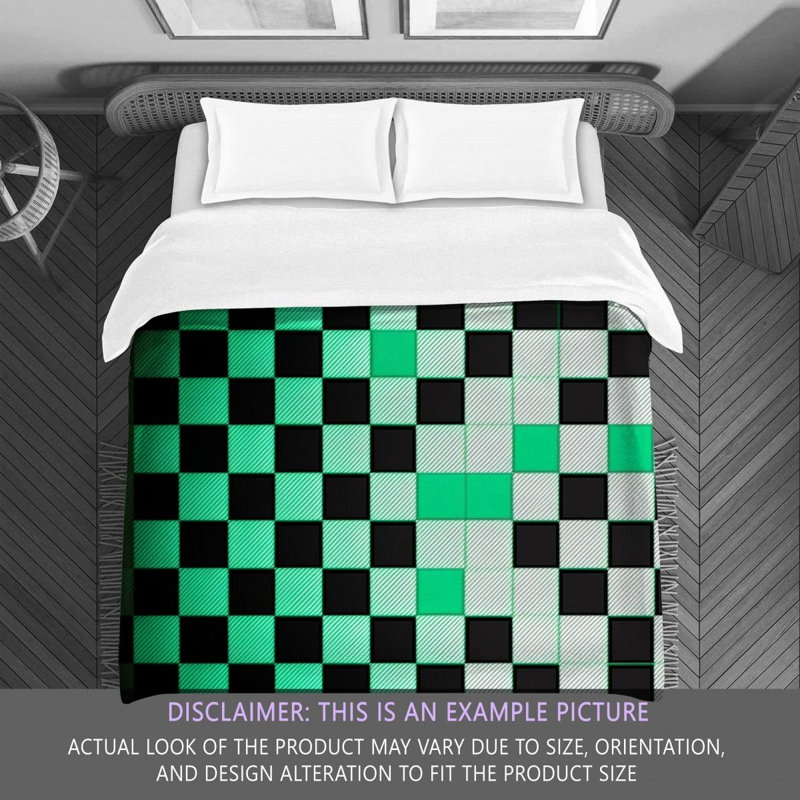 Polyester Comforter, Twin Comforter, Black/Green Checkered