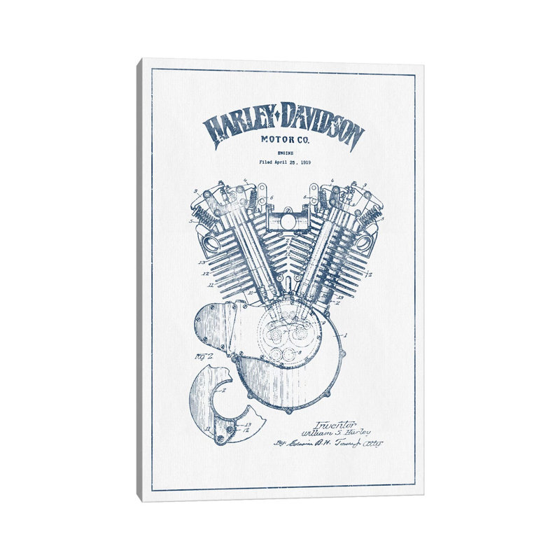 Harley-Davidson Motorcycles (Ink) I by Aged Pixel - Wrapped Canvas Print, 20.32 cm H x 30.48 cm W