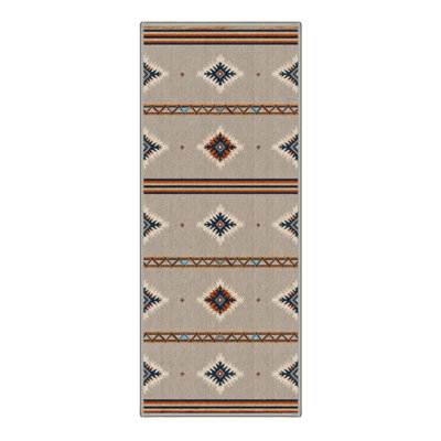 Tapis de couloir géométrique brun clair / noir lavable à la machine avec envers antidérapant