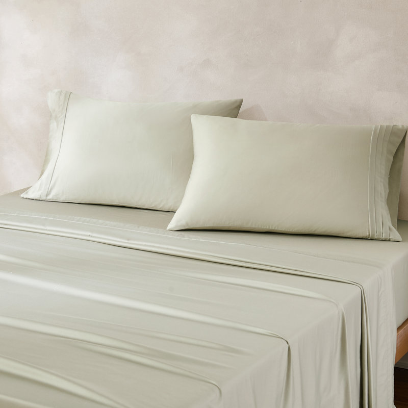 Pleat Cotton Sheets Green 4 Piece Set Queen, Green, Queen Sheet Set