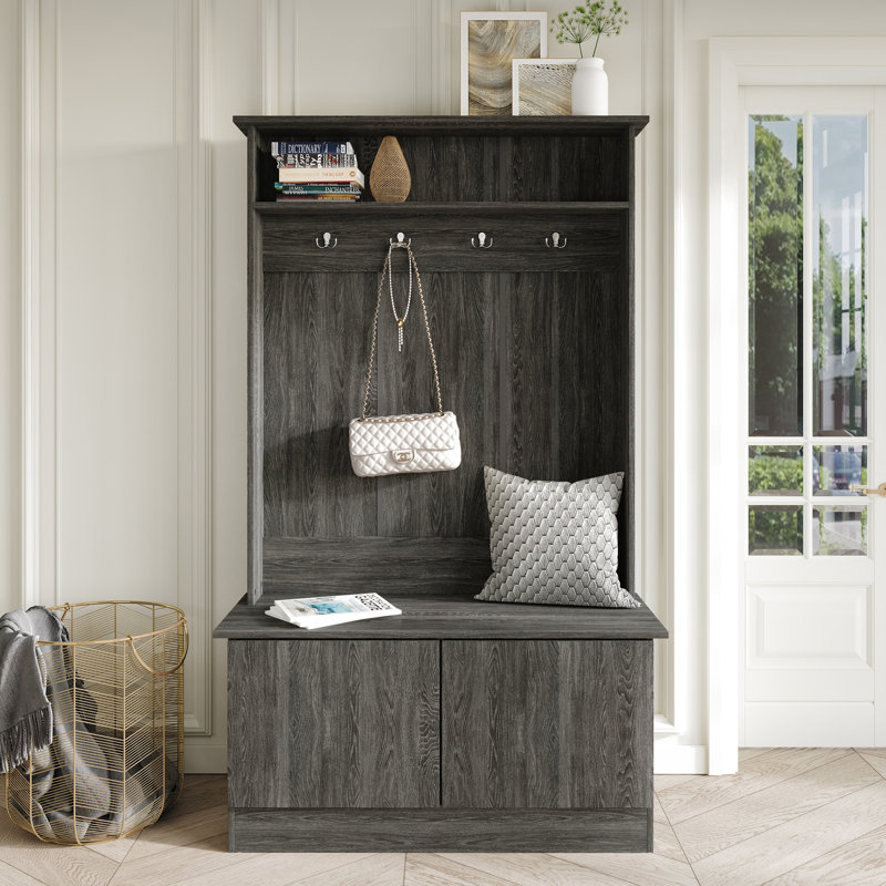 Logenita Hall Tree 39.96'' Wide with Bench, Dark Gray