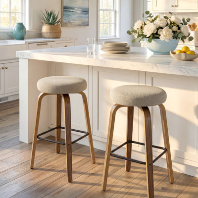 Tabouret de bar pivotant sans dossier H 30,3 po avec pieds en bois courbé