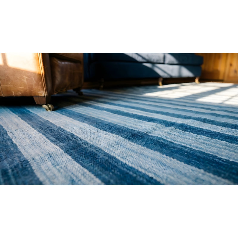 Antique Striped Flat Weave Cotton Blue Indian Dhurrie Rug
