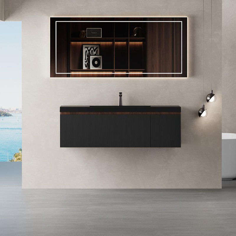 Bathroom Vanity with Sinks (Walnut+Black)