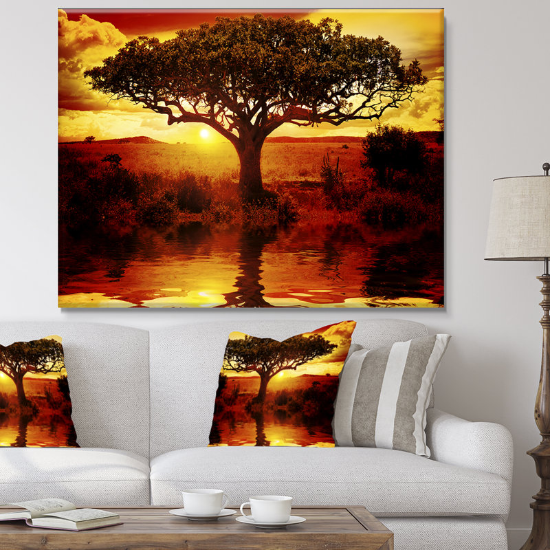 «Lonely Tree in African Sunset», impression, H 16 po x l 32 po x P 1 po, Toile tendue