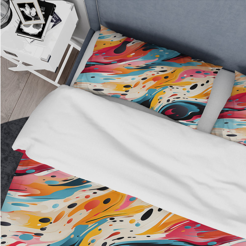 Ensemble de housse de couette multicolore en microfibre bleu / orange Popful Playful Matrix II