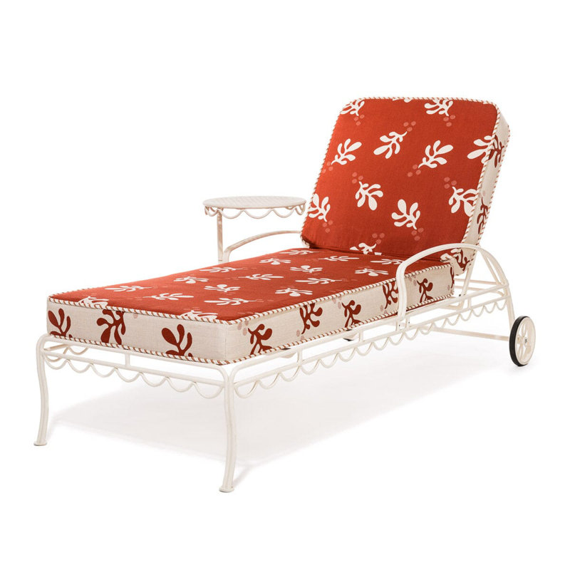 Sun Lounger Slip Cover, 1" H x 26.3" W x 74.8" D, Red/White Floral Acrylic