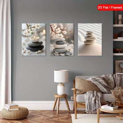 Zen Stacked Stones 3-Piece Canvas Print for Relaxing Home Decor
