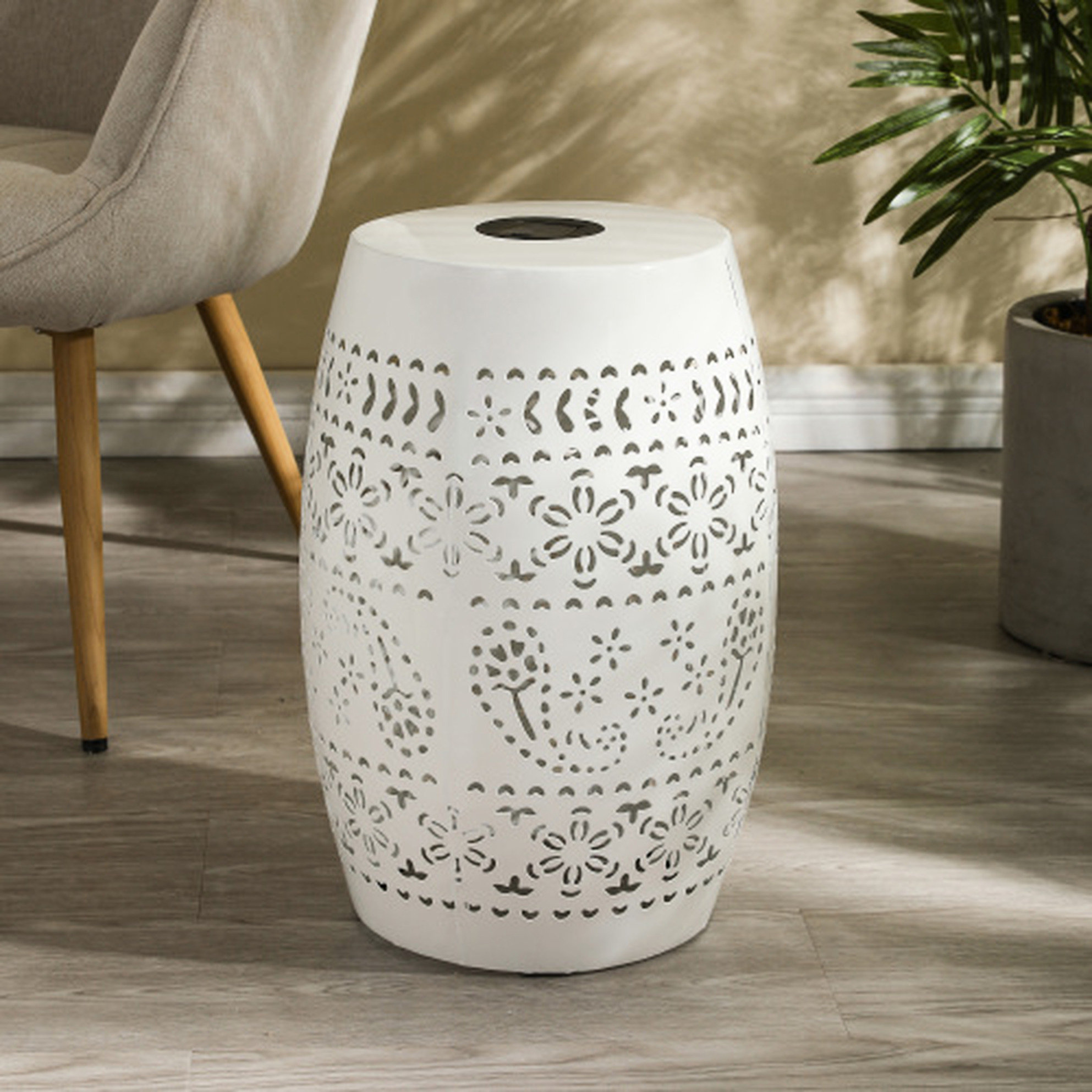 Ebern Designs Solar Side Table With Upgraded Panels, White Colour ...