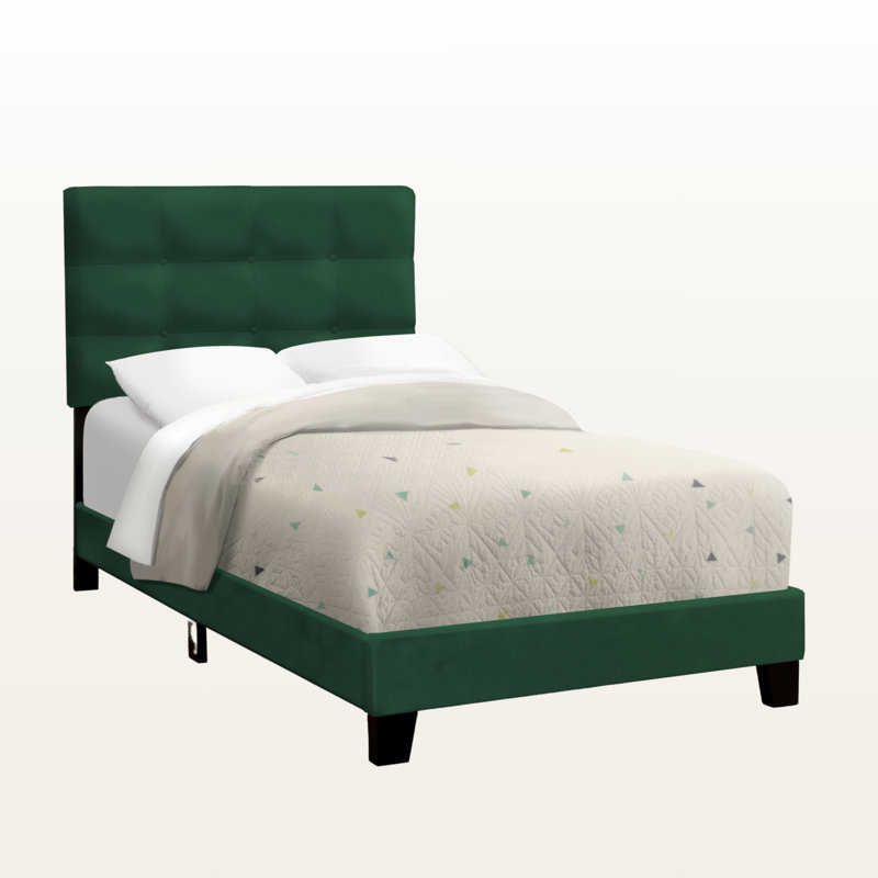 Leandro Transitional Twin Size Green Velvet Bed, 45.51'' H X 42.79'' W X 80.02'' L