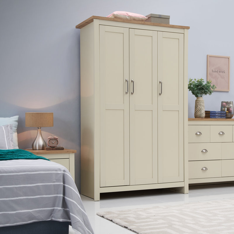 Aquitaine 3 Door Manufactured Wood Wardrobe, Cream/Oak