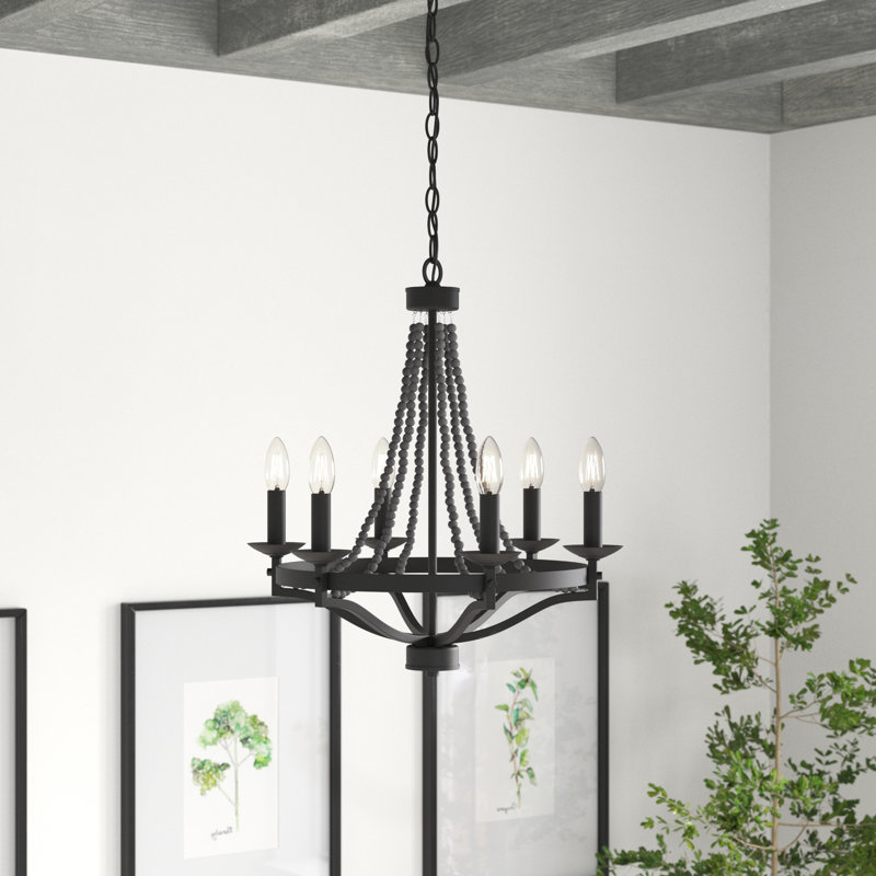 Speier 6 - Light Dimmable Chandelier Entryway Beaded Chandelier, Aged Zinc