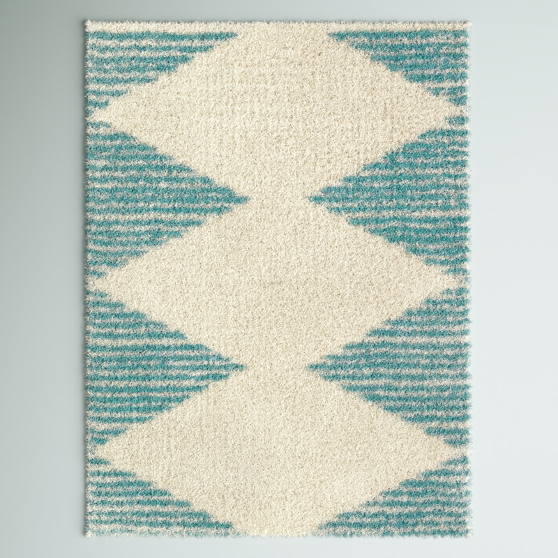 Tapis sarcelle / ivoire Ashlynn, Rectangle 7 pi 10 po x 10 pi