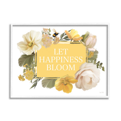 «Bold Let Happiness Bloom» en blanc et rosé par House Fenway - peinture