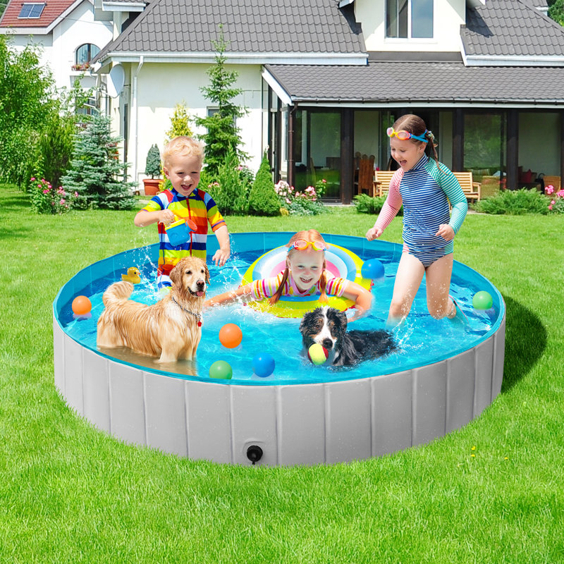  Grande baignoire pliable en PVC pour chiens / chats, H 12 po x l 79 po x P 79 po, Gris