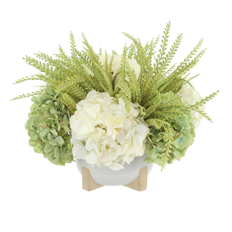Floral Centerpiece with Hydrangeas and Ferns