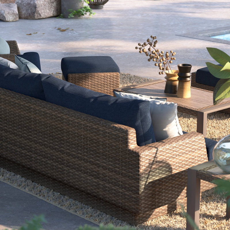 Jorolf Outdoor 7 - Piece Conversation Set, Brown, Spectrum Indigo Sunbrella®