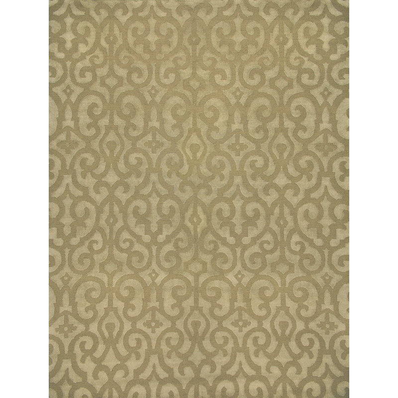 Damask Area Rug in Grasshopper/Ivory, Rectangle 9' x 12'