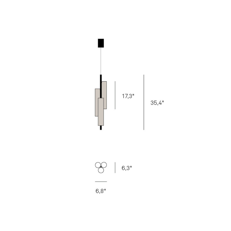 Black Note Triplet Suspension Light - DIM0-10V LED - Rounded Tube, Matte Black, Natural Cherry