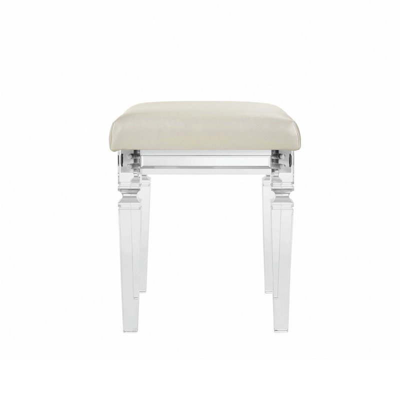 Bridgnorth 16.14" W Faux Leather Vanity Stool with Acrylic Legs, White