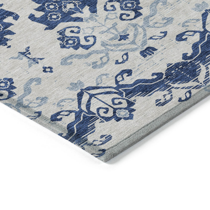 Tapis intérieur / extérieur lavable bleu marine beige et bleu denim 3 pi x 5 pi HomeRoots