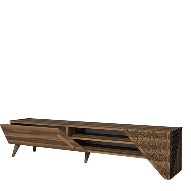 Modern Walnut TV Stand, 70.9 x 14.6 x 14.2 inches | 100% Melamine Coated Particle Board, Thickness: 0.7 inches | Stylish Geometric Design, Perfect for Living Room & Entertainment Spaces, Durable & Elegant