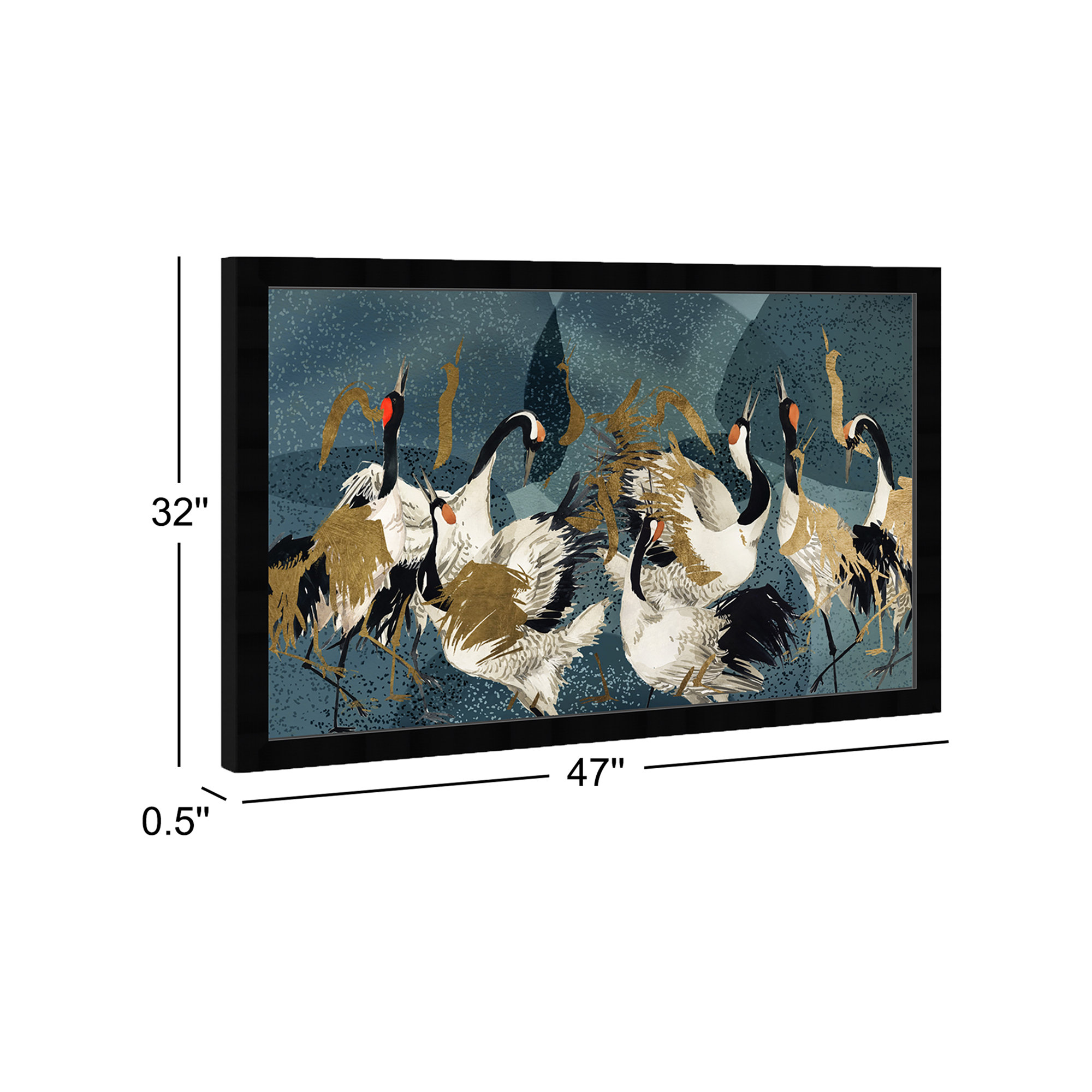 Crane Love by Oliver Gal, 32" H x 47" W, Black Framed