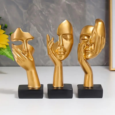 [Thinker Statue, Silence] 3Pcs Thinker Statue - Modern Home Resin Sculpture Ornament - Silence Abstract Art Figurine, Mask Sculpture, Creative Room Home Decor