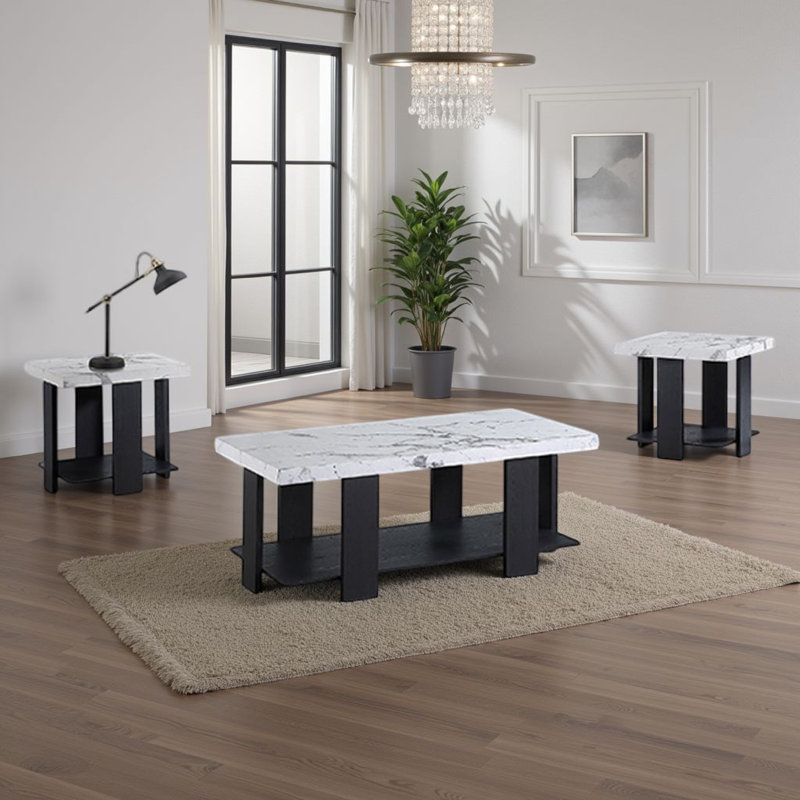 Ensemble de tables basses et de tables de bout Birz 3 pièces, plateau en bois beige, base grise