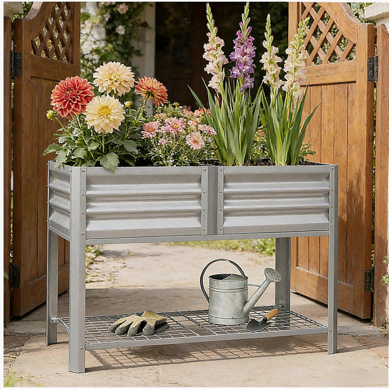 Outdoor Elevated Planter Box,Raised Garden Bed, Silver
