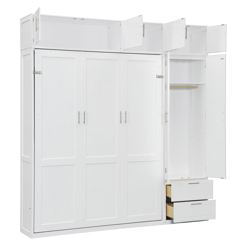 Lit escamotable mural avec armoire supérieure, Blanc