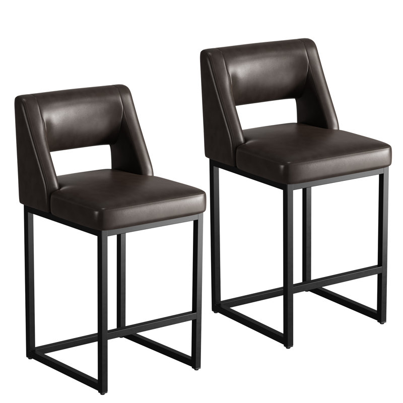 Upholstered Counter Height Bar Stool With Solid Wood Legs, Black