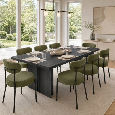 Alyria 63" Wooden Rectangular Dining Table With 8 Pcs Boucle Sherpa Dining Chairs