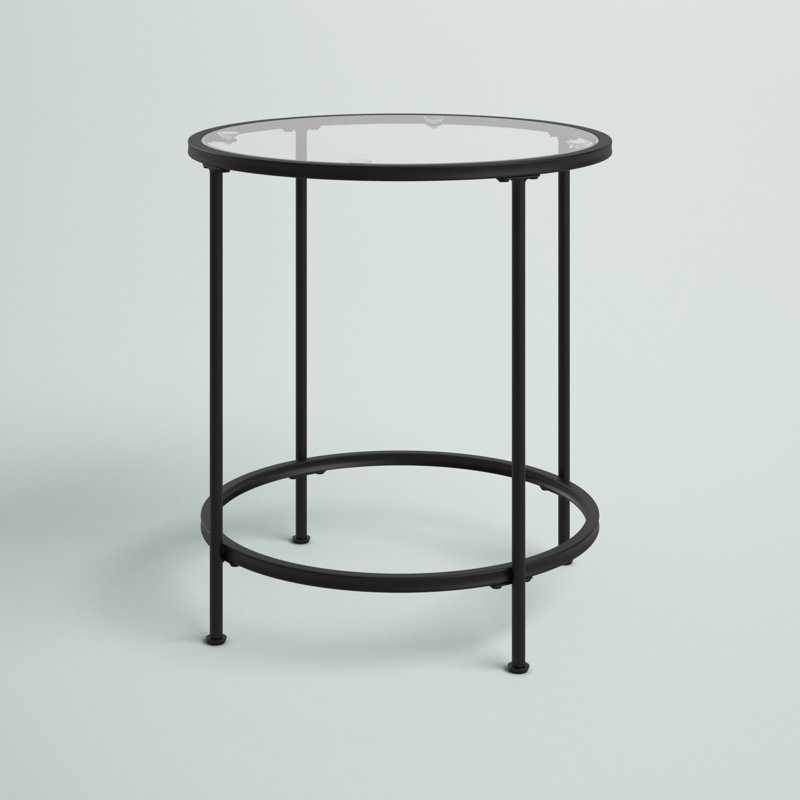 Astoria Collection Round End Table, Modern Accent Table with Metal Frame, Matte Black