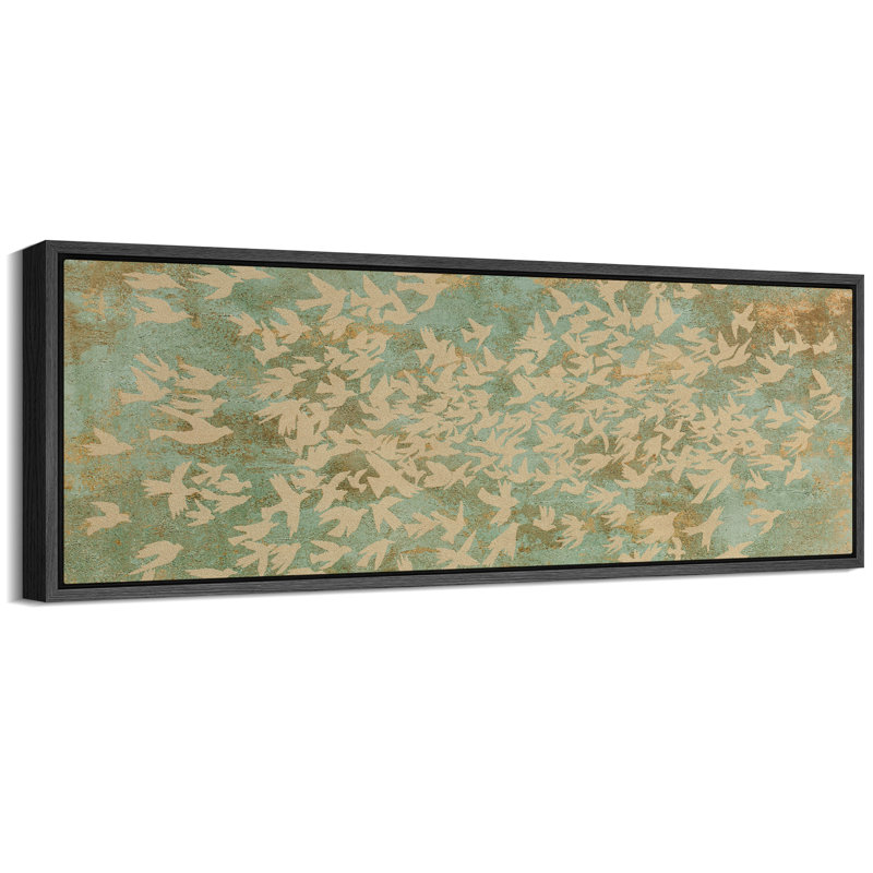 «Abstract Green Flying Birds Illustration Rustic Extra Large», reproduction d'art sur toile encadrée, H 20 po x l 60 po