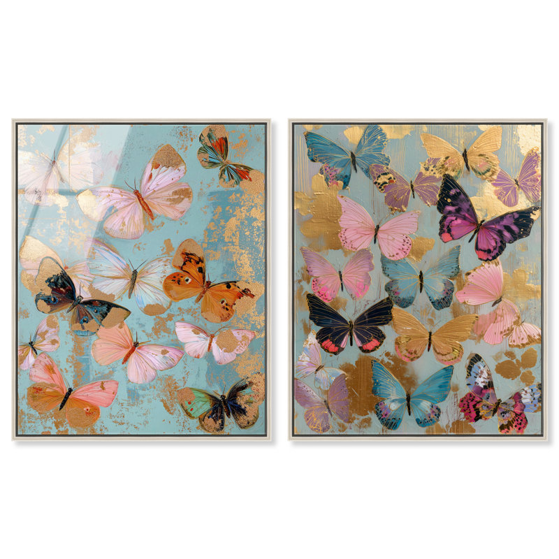 «Gold Speckled Flight Duo», ensemble de reproductions d'art encadrées par Art Remedy, cadre argenté, 36 x 45, Cadre argenté