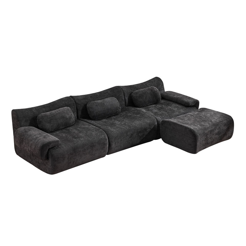 Combinaison modulaire, forme de joint en bambou, fauteuil, très grande compression et assise profonde en chenille 3 + 1 places (avec 3 coussins)