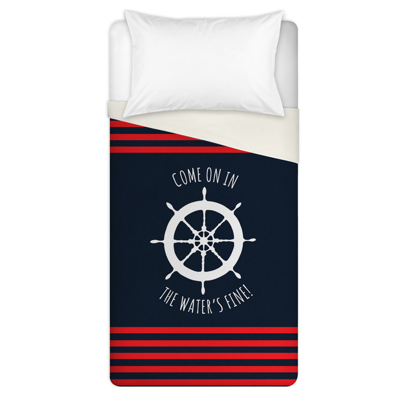 Housse de couette en microfibre bleu marine / blanc / rouge , Housse de couette pour lit simple