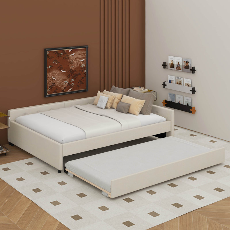  Lit plateforme tapissier avec port USB et gigogne, Grand lit