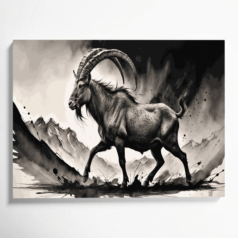 Faune, art mural sur toile beige Markhor, H 16 po x l 20 po