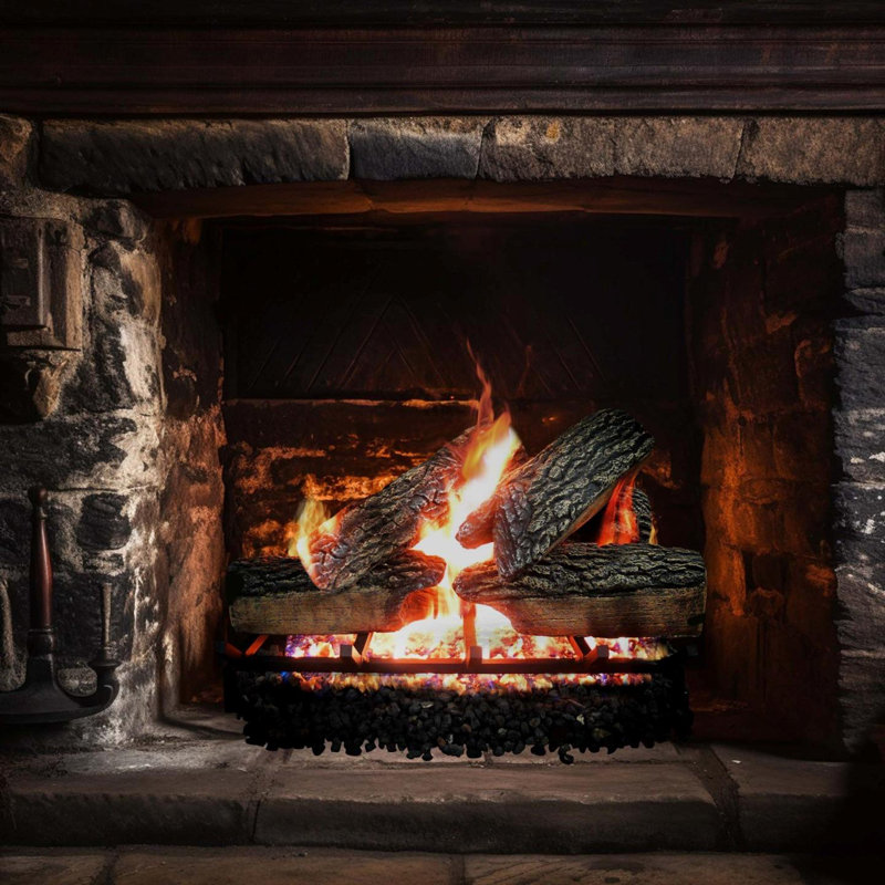 Bûches au gaz de qualité supérieure et foyer complet pour foyers ventilés Blazing Oak, H 20 po x l 34 po x P 15 po