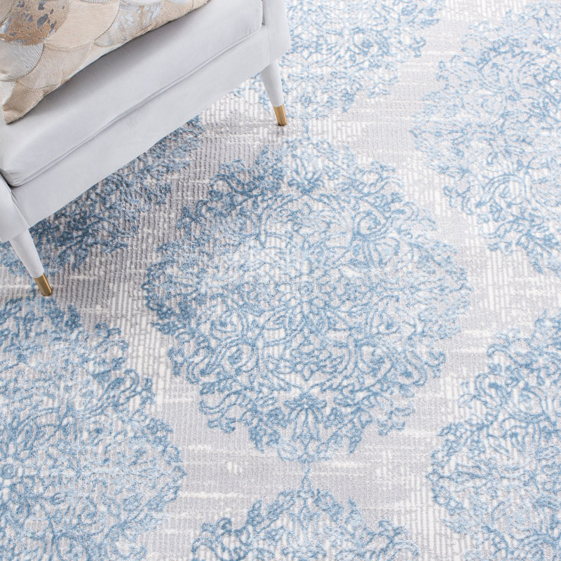 Tapis gris / bleu Jessa Ikat, Rectangle 9 pi x 12 pi