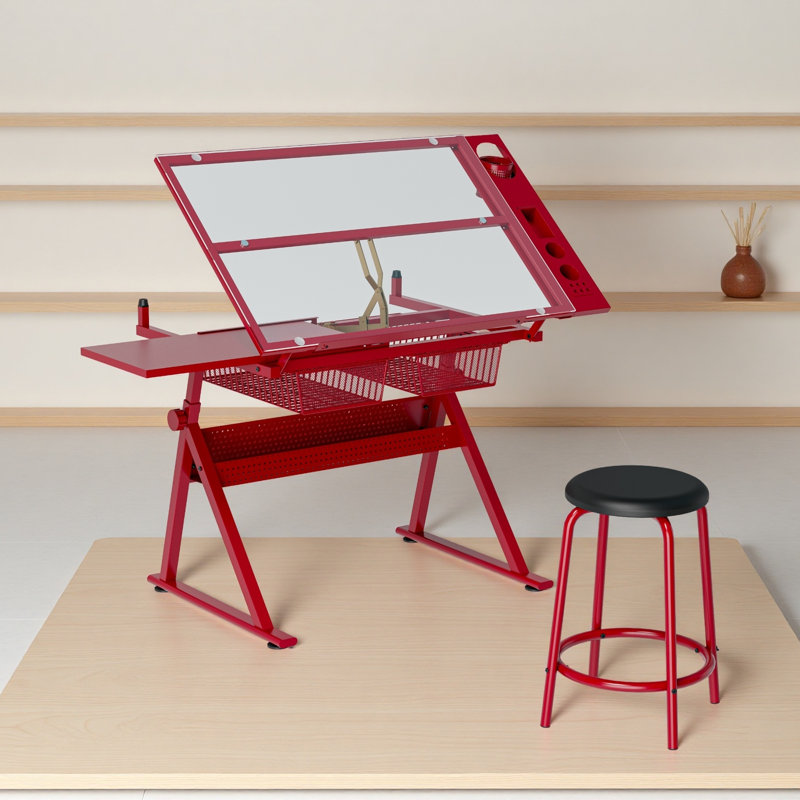 Adjustable tempered glass drafting printing drafting table with chair
